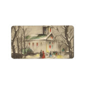 冬の雪景色の教会 ラベル (正面)