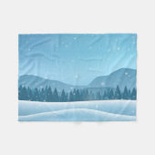 冬の雪景色の森の風景 フリースブランケット (正面(横))