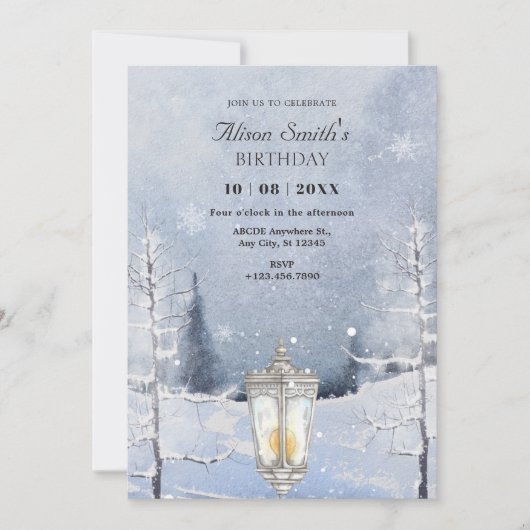 冬の雪景色の森 招待状 (正面)