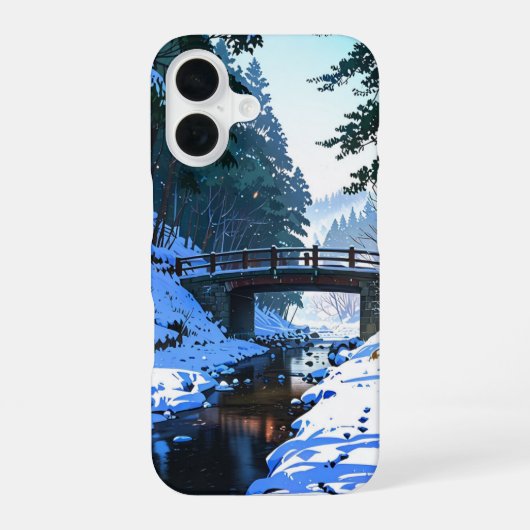冬の雪景色の橋 iPhone 16ケース (裏面)