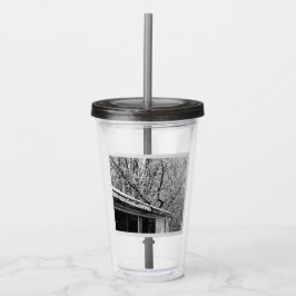 冬の雪景色の白素朴色と黒の写真 アクリルタンブラー