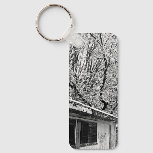 冬の雪景色の白素朴色と黒の写真 キーホルダー (正面)