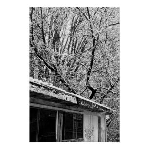 冬の雪景色の白素朴色と黒の写真 ポスター