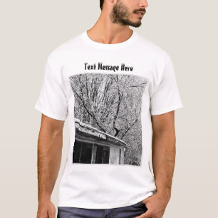 冬の雪景色の白素朴色と黒の写真 Tシャツ