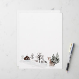 冬の雪景色の鹿 レターヘッド