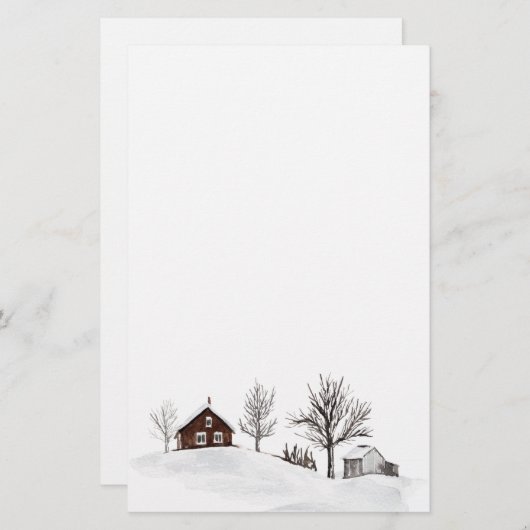 冬の雪景色の鹿 便箋 (正面/裏面)