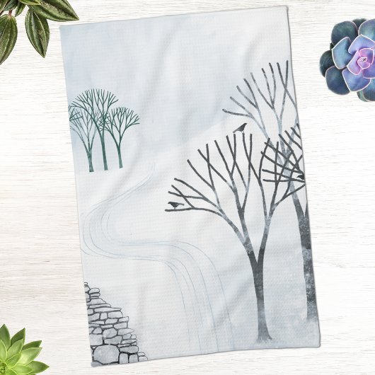 冬の雪景色アート キッチンタオル