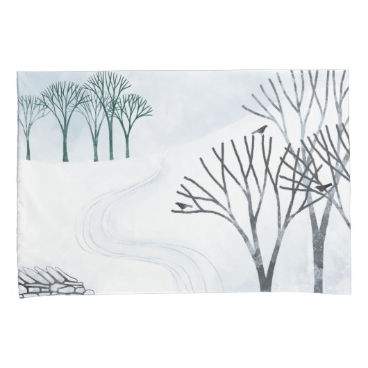 冬の雪景色アート 枕カバー (正面右)
