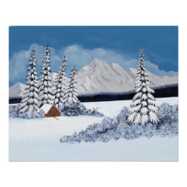 冬の雪景色グロッシー ポスター