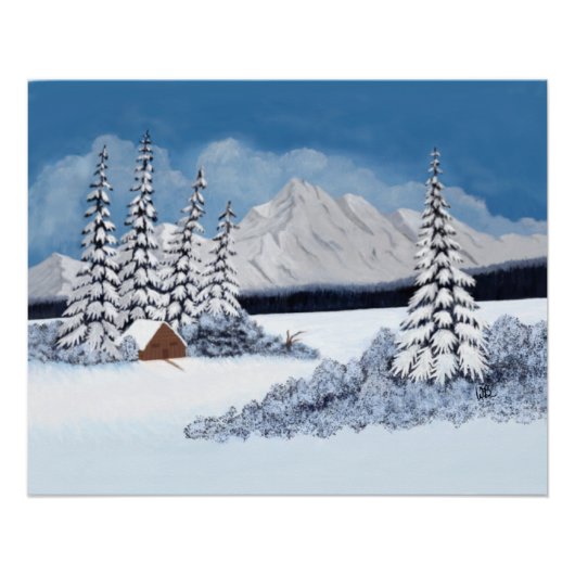 冬の雪景色グロッシー ポスター (正面)