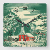 冬の雪景色 スクエア壁時計 (正面)