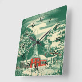 冬の雪景色 スクエア壁時計 (傾斜)