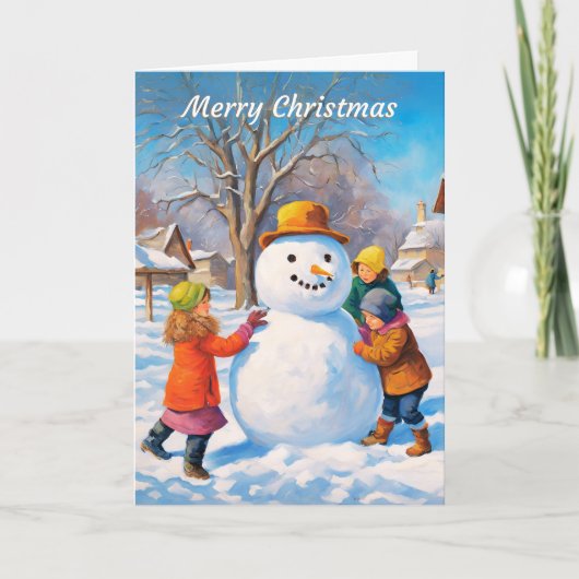 冬の雪景色 メリークリスマス クリスマスの祝祭の雪だるま シーズンカード (正面)