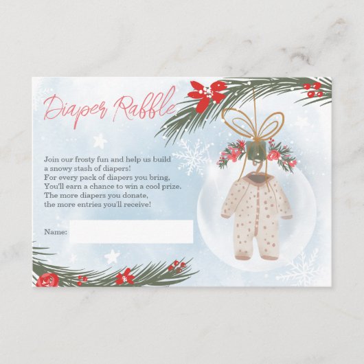 冬の雪氷青おむつラッフルベビーシャワー エンクロージャーカード (正面)