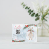 冬の雪氷青ギフトレジストリQRベビーシャワー エンクロージャーカード (スタンド正面)