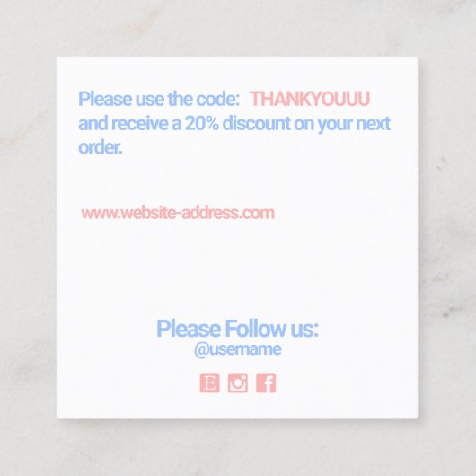 冬の雪片ありがとうお客様の割引 スクエア名刺 (裏面)