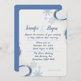 冬の雪片とリボン結婚式招待状 招待状