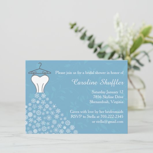 冬の雪片のウェディングドレスのブライダルシャワー エンクロージャーカード