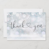 冬の雪片のエレガントハートスクリプト サンキューカード (正面)