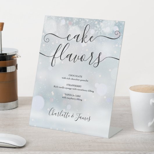 冬の雪片のシグネチャースクリプトケーキの味 台座サイン (インサイチュ)