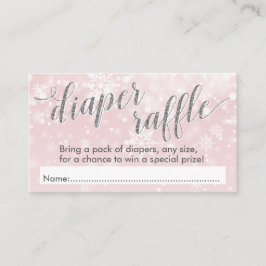 冬の雪片のピンクのベビーシャワーのおむつのラッフル エンクロージャーカード