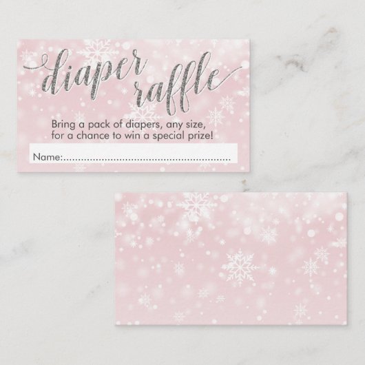 冬の雪片のピンクのベビーシャワーのおむつのラッフル エンクロージャーカード (正面/裏面)