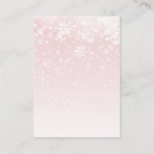 冬の雪片のピンクのベビーシャワーの本の要求 エンクロージャーカード (裏面)
