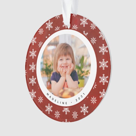 冬の雪片の写真名クリスマスオーナメント オーナメント (正面)