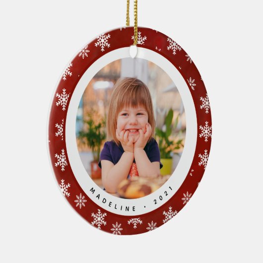 冬の雪片の写真名クリスマスオーナメント セラミックオーナメント (右)