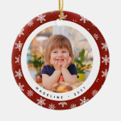 冬の雪片の写真名クリスマスオーナメント セラミックオーナメント (正面)