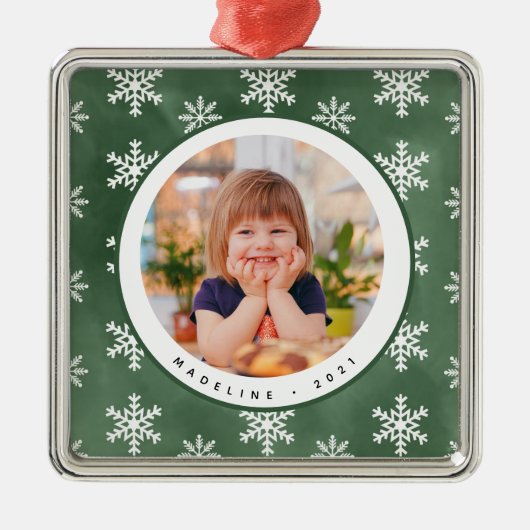 冬の雪片の写真名クリスマスオーナメント メタルオーナメント (正面)