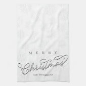 冬の雪片の書道台本のカスタム キッチンタオル (縦)