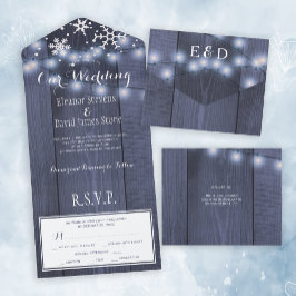 冬の雪片の木のライト素朴な結婚式RSVP オールインワン招待状