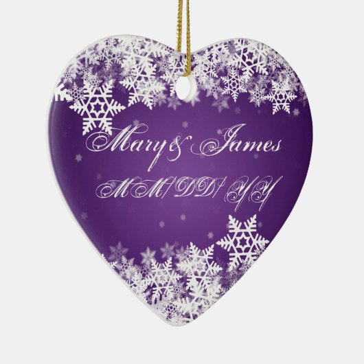 冬の雪片の紫色のエレガントな結婚式の引き出物 セラミックオーナメント (右)