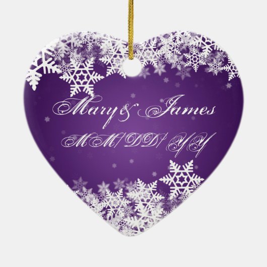 冬の雪片の紫色のエレガントな結婚式の引き出物 セラミックオーナメント (裏面)