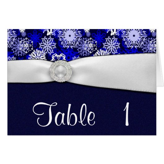 冬の雪片の結婚式のテーブル数カード (正面横)