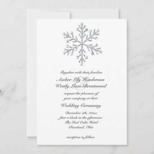 冬の雪片の結婚式招待状2 招待状 (正面)