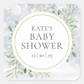 冬の雪片の緑の赤ちゃんシャワー スクエアシール (正面)