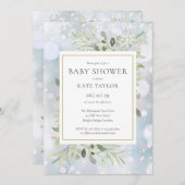 冬の雪片の緑の赤ちゃんシャワー 招待状 (正面/裏面)