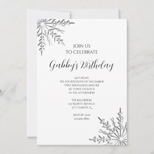 冬の雪片の誕生日パーティー 招待状 (正面)