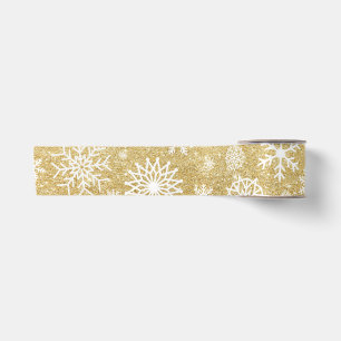 冬の雪片の金ゴールドのグリッターのクリスマス サテンリボン