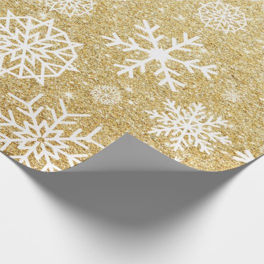 冬の雪片の金ゴールドのグリッターのクリスマス ラッピングペーパー (角)