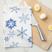 冬の雪片の青い水色 キッチンタオル (四つ折り)