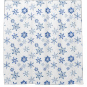 冬の雪片の青い水色 シャワーカーテン (正面)