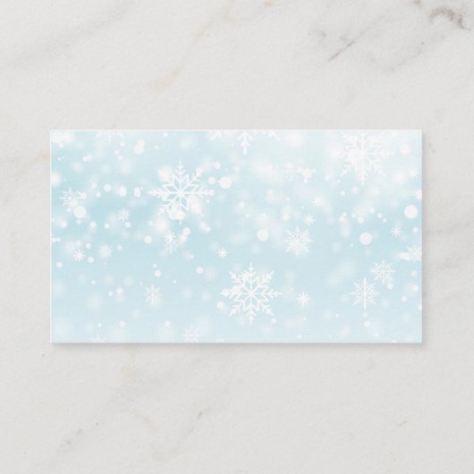 冬の雪片の青色児のシャワーのおむつのラッフル エンクロージャーカード (裏面)