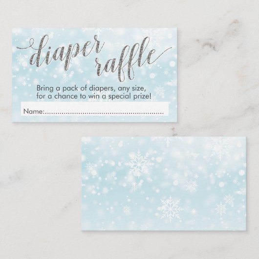 冬の雪片の青色児のシャワーのおむつのラッフル エンクロージャーカード (正面/裏面)
