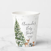 冬の雪片の鹿の動物の山林 紙コップ (裏面)