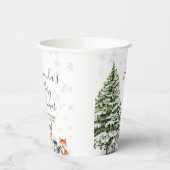 冬の雪片の鹿の動物の山林 紙コップ (左)