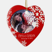 冬の雪片の(赤い)写真のオーナメント セラミックオーナメント (右)