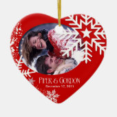 冬の雪片の(赤い)写真のオーナメント セラミックオーナメント (正面)